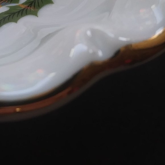 Porcelain three section Relish candy Christmas dish Holly Gold Trim - Picture 14 of 15